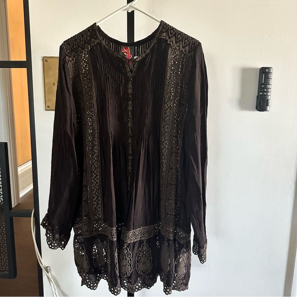Johnny Was Brown Lace Blouse Tunic size Large